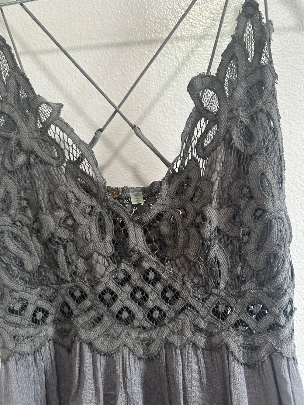 Free People Charcoal Crochet Bodice Slip Dress